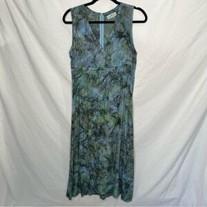 Windi River Watercolor Maxi Dress Babydoll Art To Wear Lagenlook Sz M Blue Green